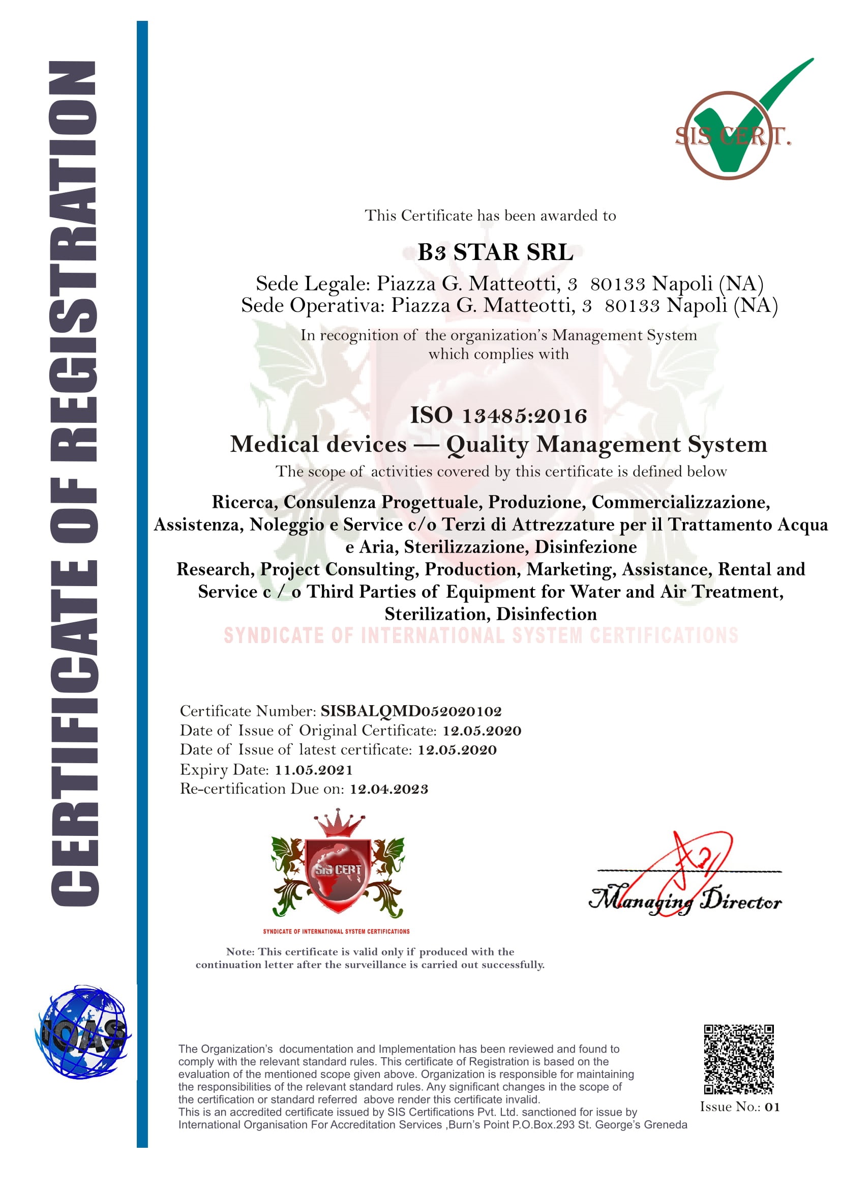 Certificato ISO 13485